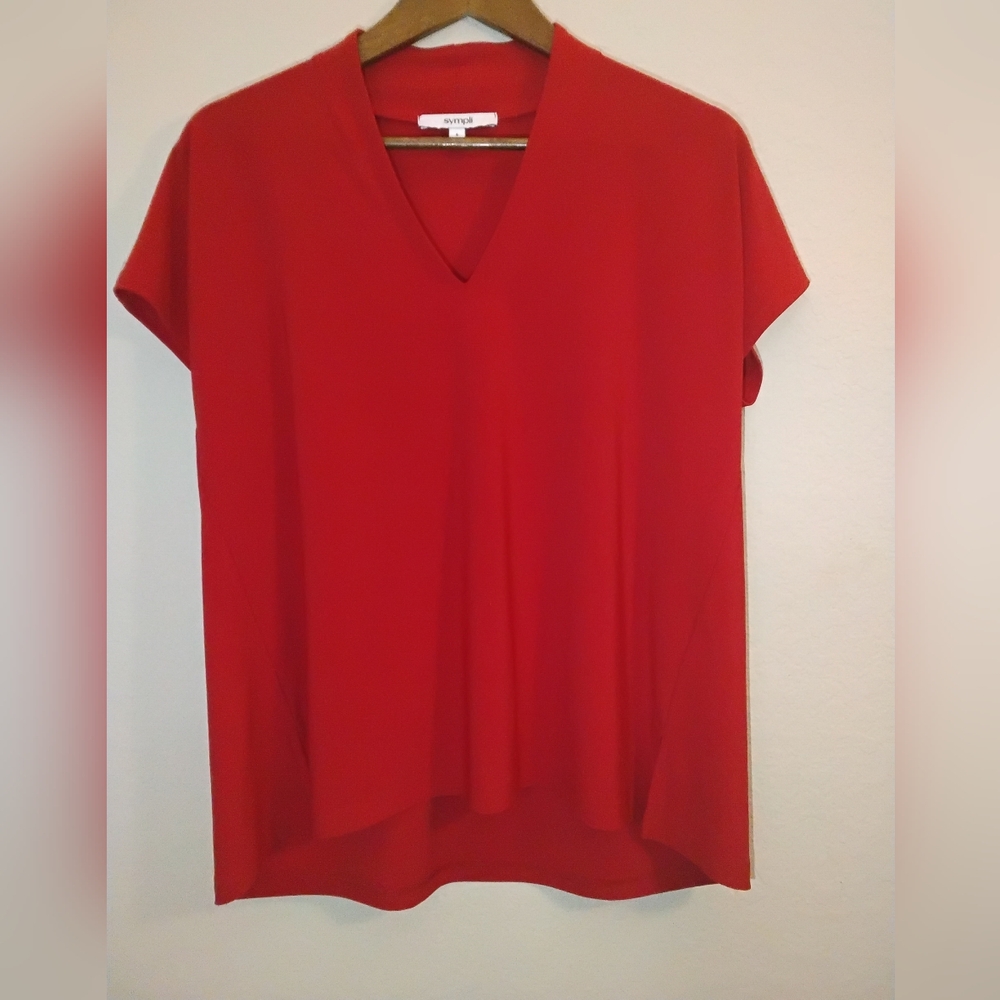 Sympli V-neck Top Womens Size 8 Red Minimalist Lightweight Relaxed‎ Fit Casual